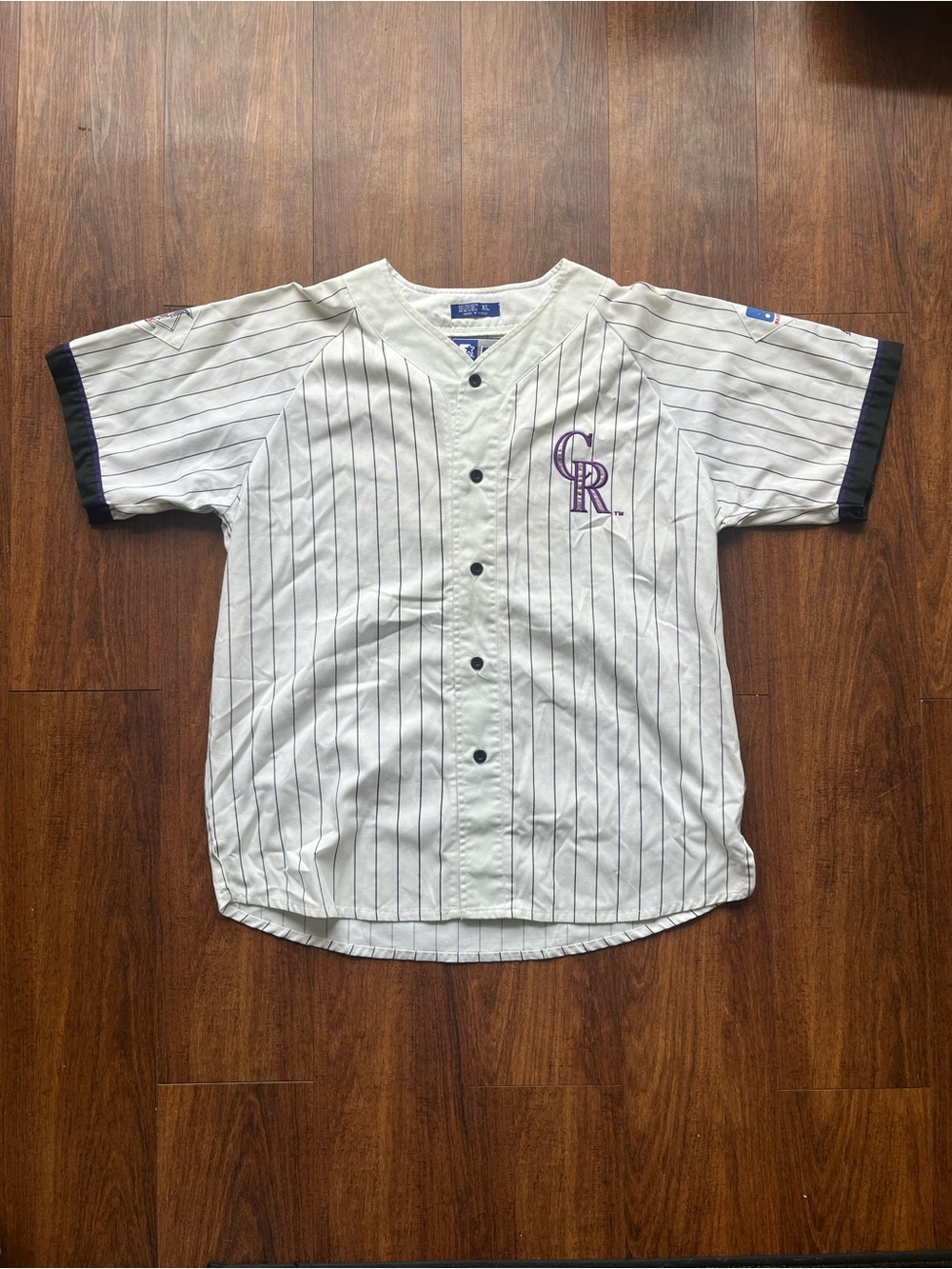 VTG 90s STARTER Colorado Rockies White Pinstripe Baseball Jersey